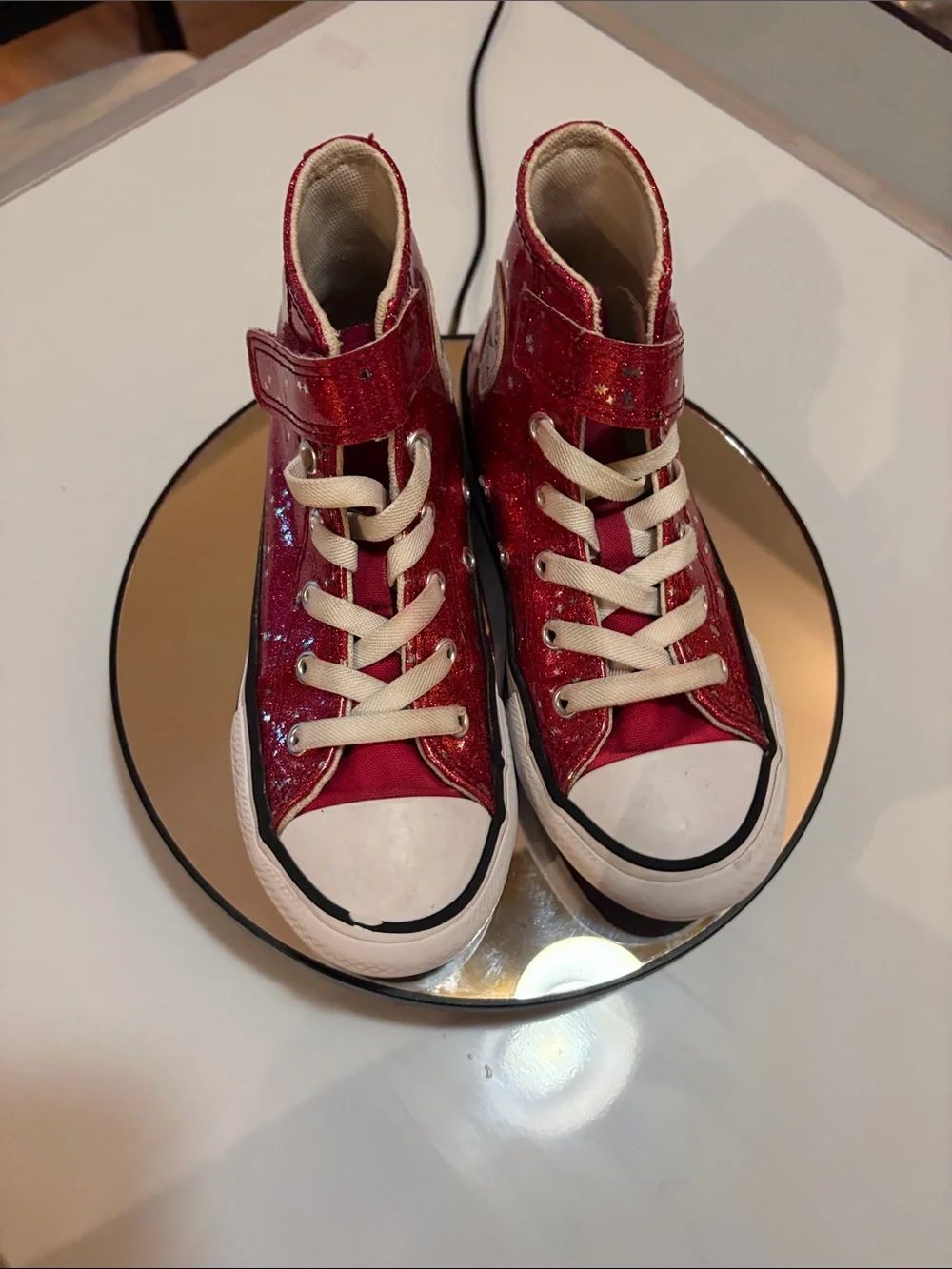 Converse Kids High-Top Glitter Sneakers - Red with White Accents